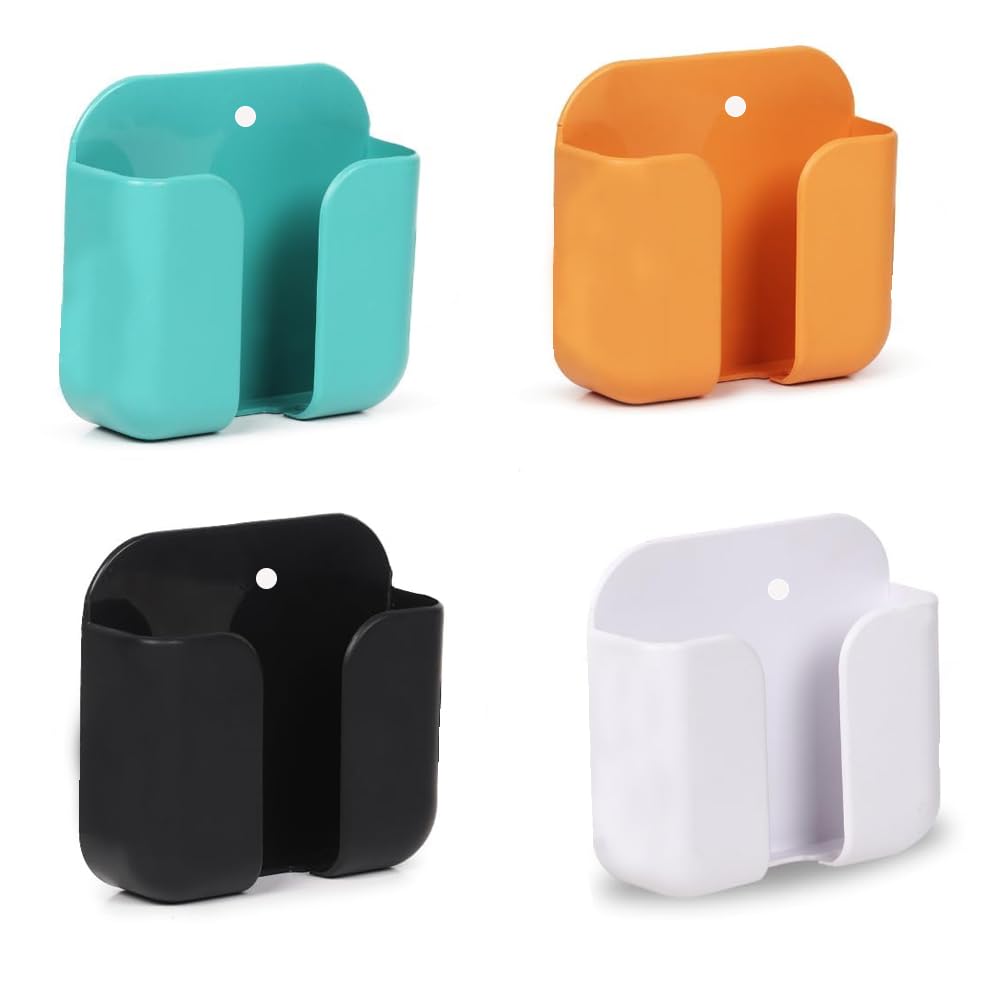 WALLVIEW TECH Pack of 4 Wall Mounted Mobile Smartphone Holder Storage Case for Phones with Strong Adhesive Strips|Wall Mount Mobile Stand/Multi-Purpose Stand for Phone Charging (Black)