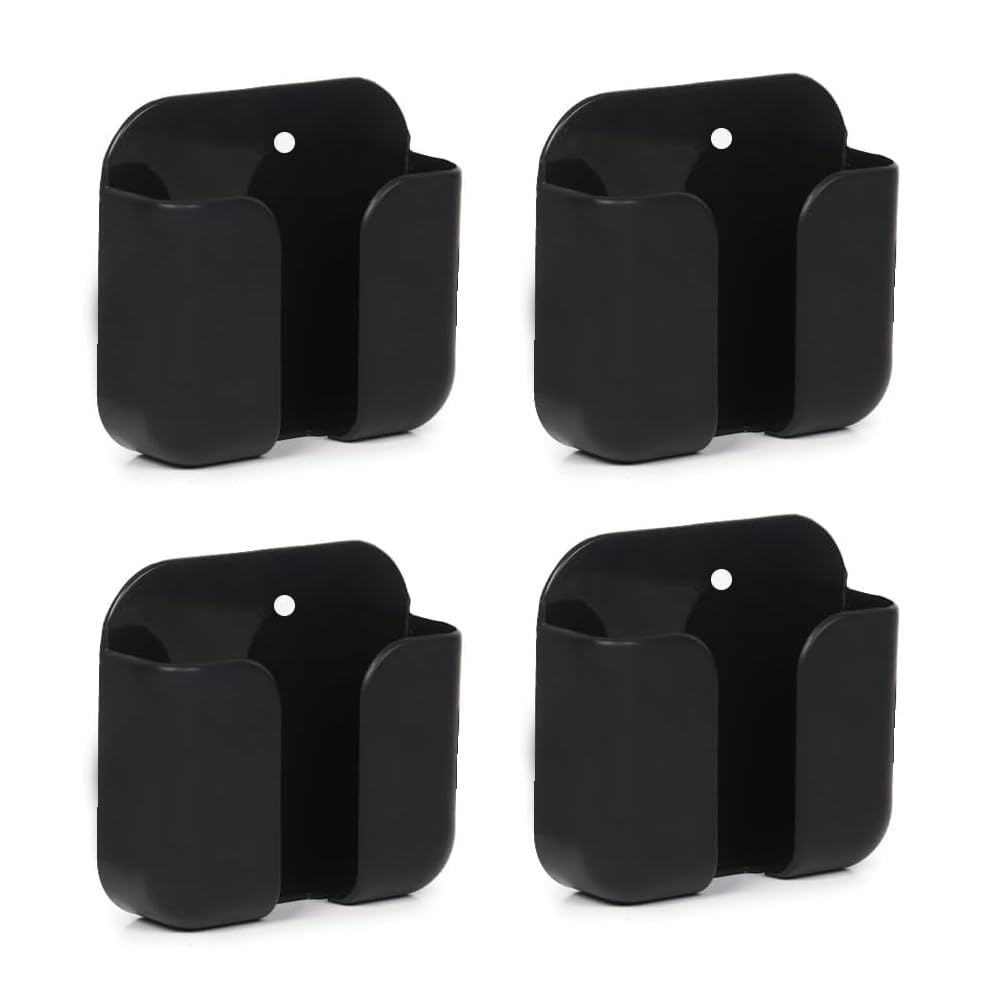 WALLVIEW TECH Pack of 4 Wall Mounted Mobile Smartphone Holder Storage Case for Phones with Strong Adhesive Strips|Wall Mount Mobile Stand/Multi-Purpose Stand for Phone Charging (Black)