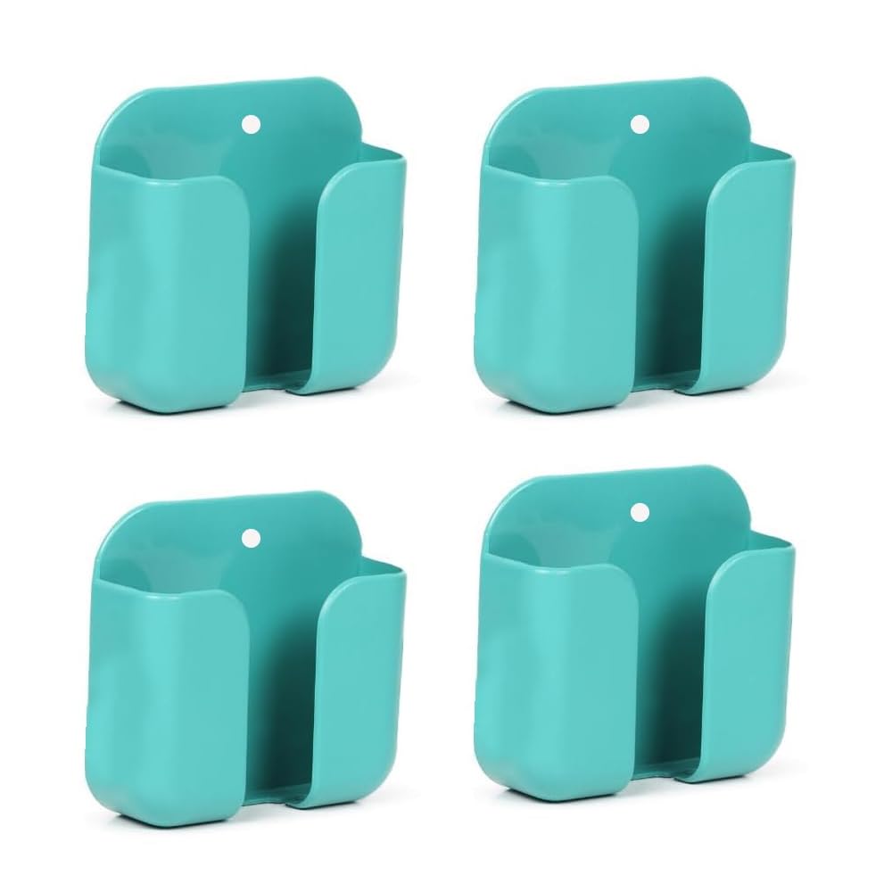 WALLVIEW TECH Pack of 4 Wall Mounted Mobile Smartphone Holder Storage Case for Phones with Strong Adhesive Strips|Wall Mount Mobile Stand/Multi-Purpose Stand for Phone Charging (Black)