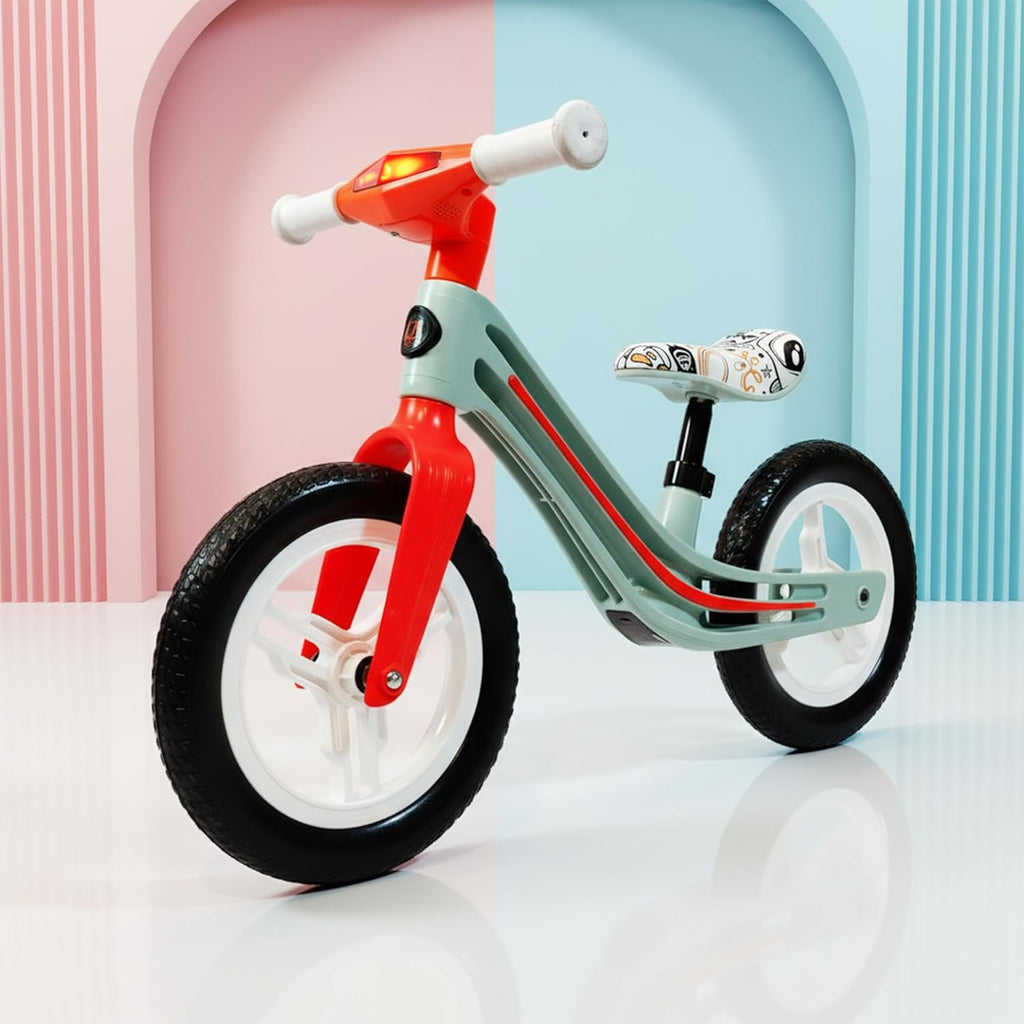 Kidsmate Zippy Balance Bike for Kids 2-6 Years | Adjustable Seat Height | Inbuilt Music & LED Light | Kids Bicycle with EVA Tyres | Perfect Balancing Cycle for Little Riders - Orange