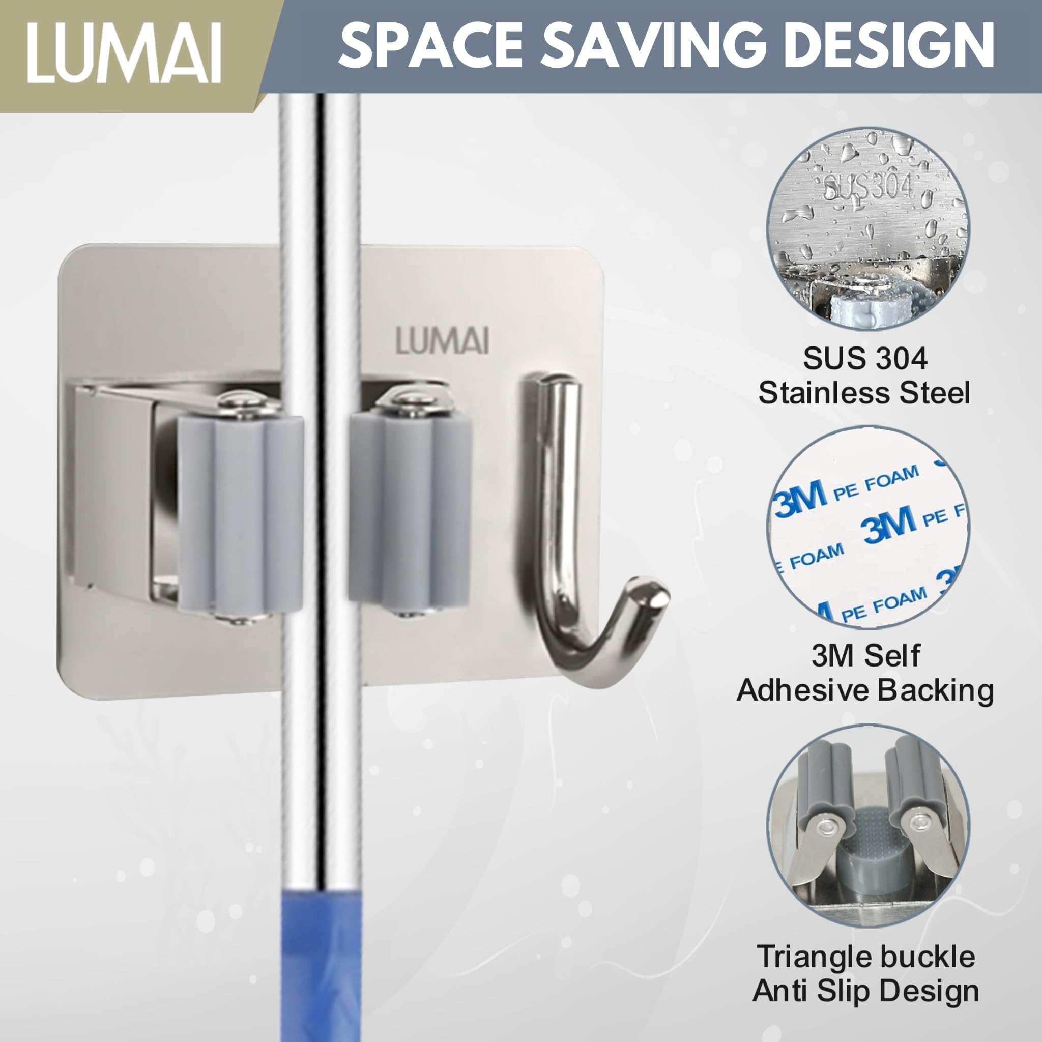 3M Broom Holder Wall Mount Self Adhesive 3-pack