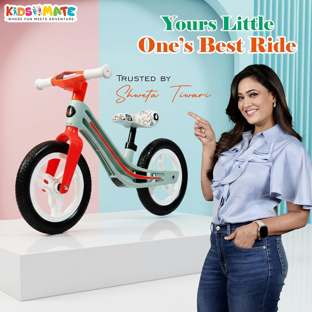 Kidsmate Zippy Balance Bike for Kids 2-6 Years | Adjustable Seat Height | Inbuilt Music & LED Light | Kids Bicycle with EVA Tyres | Perfect Balancing Cycle for Little Riders - Orange