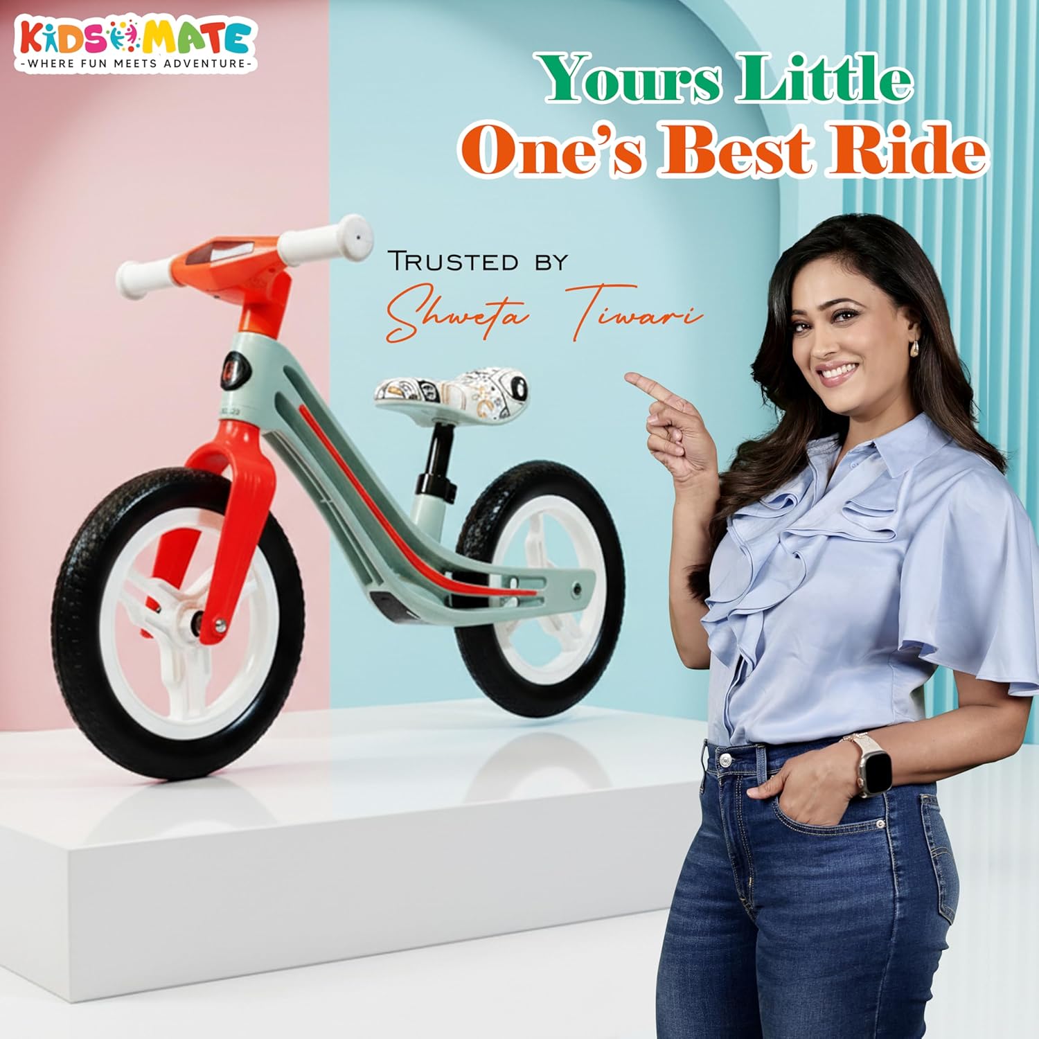 Kidsmate Zippy Balance Bike for Kids 2-6 Years | Adjustable Seat Height | Inbuilt Music & LED Light | Kids Bicycle with EVA Tyres | Perfect Balancing Cycle for Little Riders - Orange
