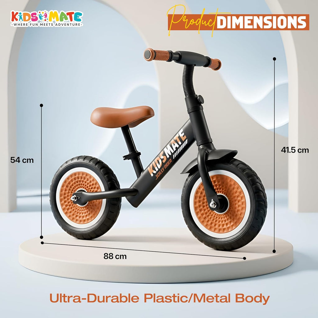 Kidsmate Zippy Balance Bike for Kids 2-6 Years | Adjustable Seat Height | Inbuilt Music & LED Light | Kids Bicycle with EVA Tyres | Perfect Balancing Cycle for Little Riders - Orange