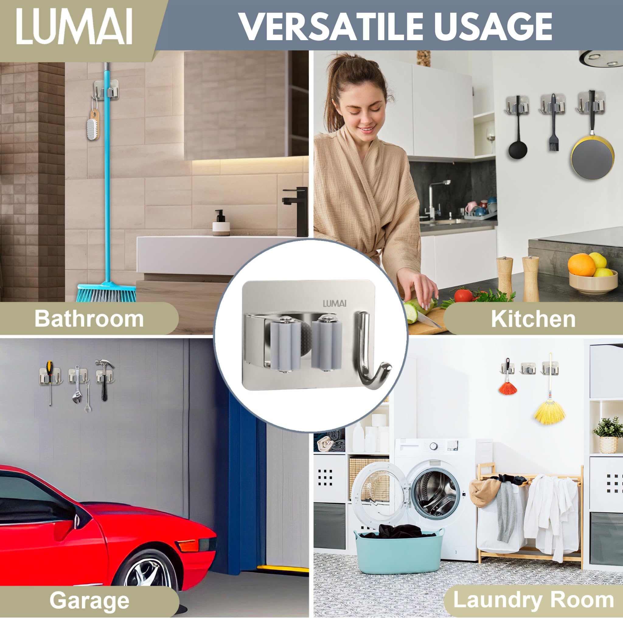 3M Broom Holder Wall Mount Self Adhesive 3-pack