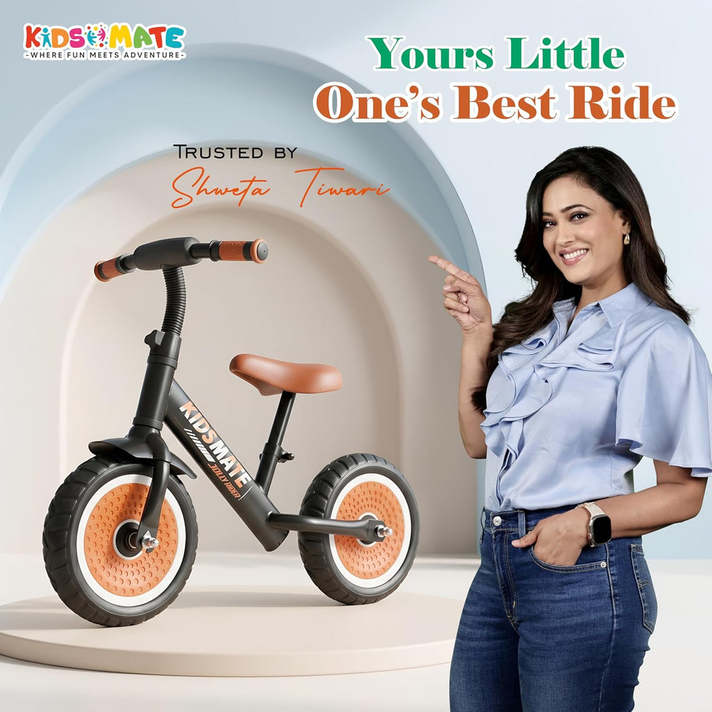 Kidsmate Zippy Balance Bike for Kids 2-6 Years | Adjustable Seat Height | Inbuilt Music & LED Light | Kids Bicycle with EVA Tyres | Perfect Balancing Cycle for Little Riders - Orange